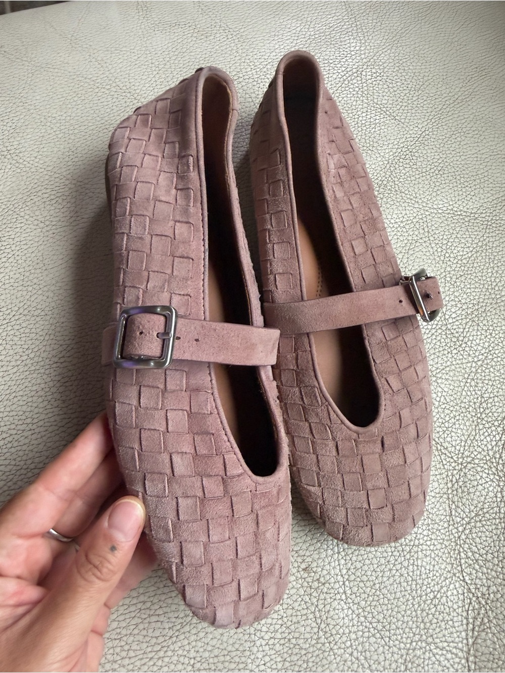 Gentle Souls Women's Suede Mary Jane Flats in Dusty Mauve